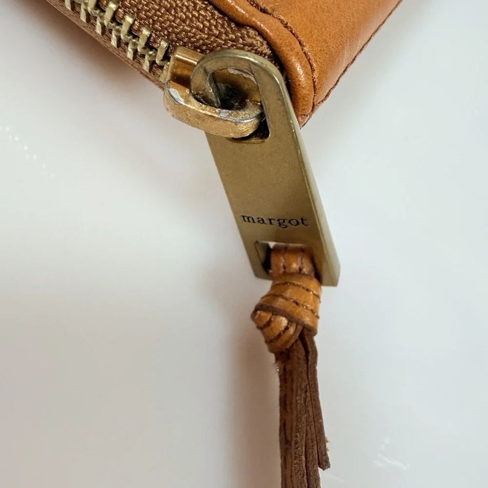 Margot New York Wallet Wrist Clutch Red Brown Leather Zipper